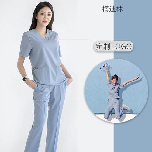 韩国速干洗手服美容师口腔诊所制服 女款修身白大褂可客制Logo