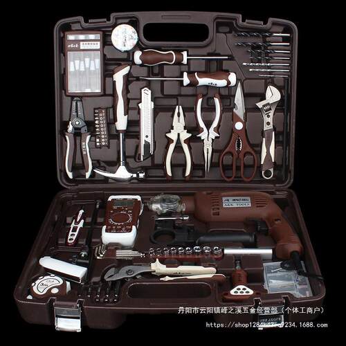 奥凯五金工具套装电工组套家用多功能手动维修锂电钻家用工具箱