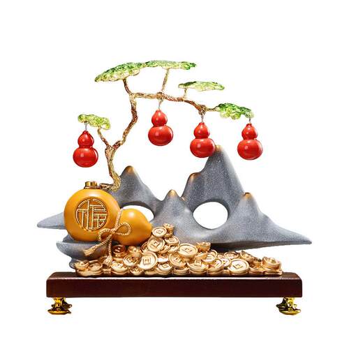入户玄关五福临门葫芦装饰摆件中式客厅背靠金山摆设轻奢高档大气