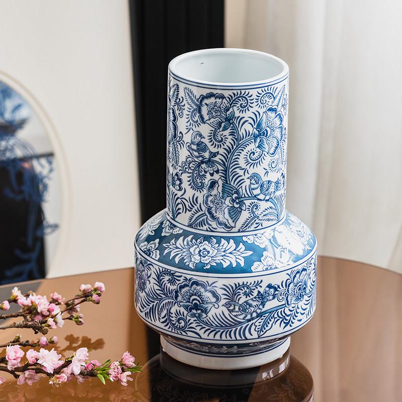 青花瓷花瓶釉下彩人工彩绘高温陶瓷新中式客厅玄关桌面装饰摆饰
