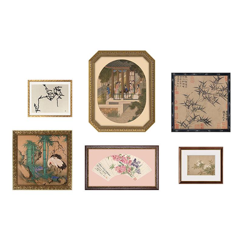 新中式法式复古装饰画中国风小众组合客厅玄关挂画背景墙古风壁画