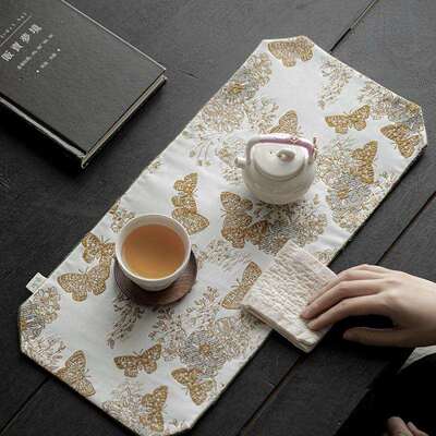 剪蝶茶席宜双室干茶话金丝提花蝴蝶面茶席茶垫中式泡禅意桌布茶盘
