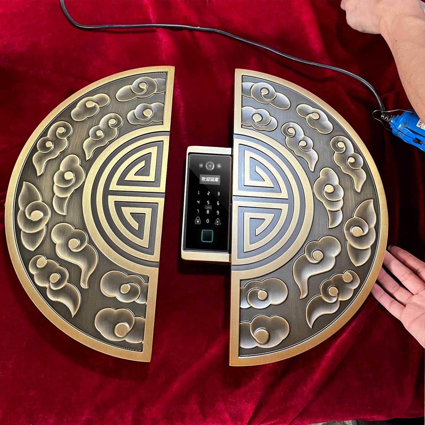 智能门锁人脸识别指纹锁入户密码电子锁别墅实木大门中式滑盖拉手