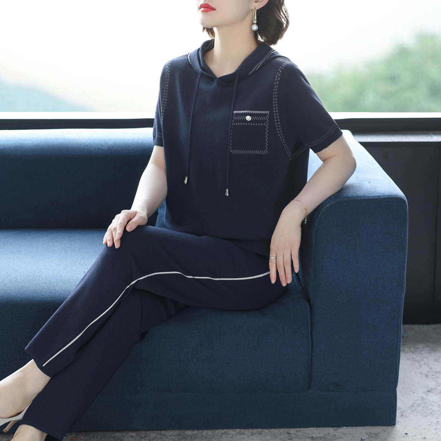 休闲时尚运动服套装女中年妈妈装夏季气质2026新款宽松冰丝两件套