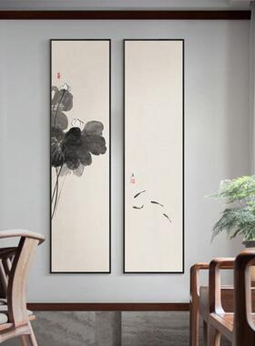 2020中式入新户玄关装饰画客厅梯楼走廊过道画餐厅茶室竖壁版花鸟