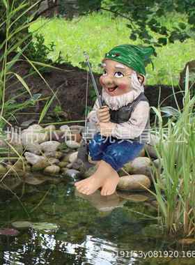 工厂现货 树脂小矮人垂钓钓鱼侏儒女孩庭院摆件花园草坪雕像装饰