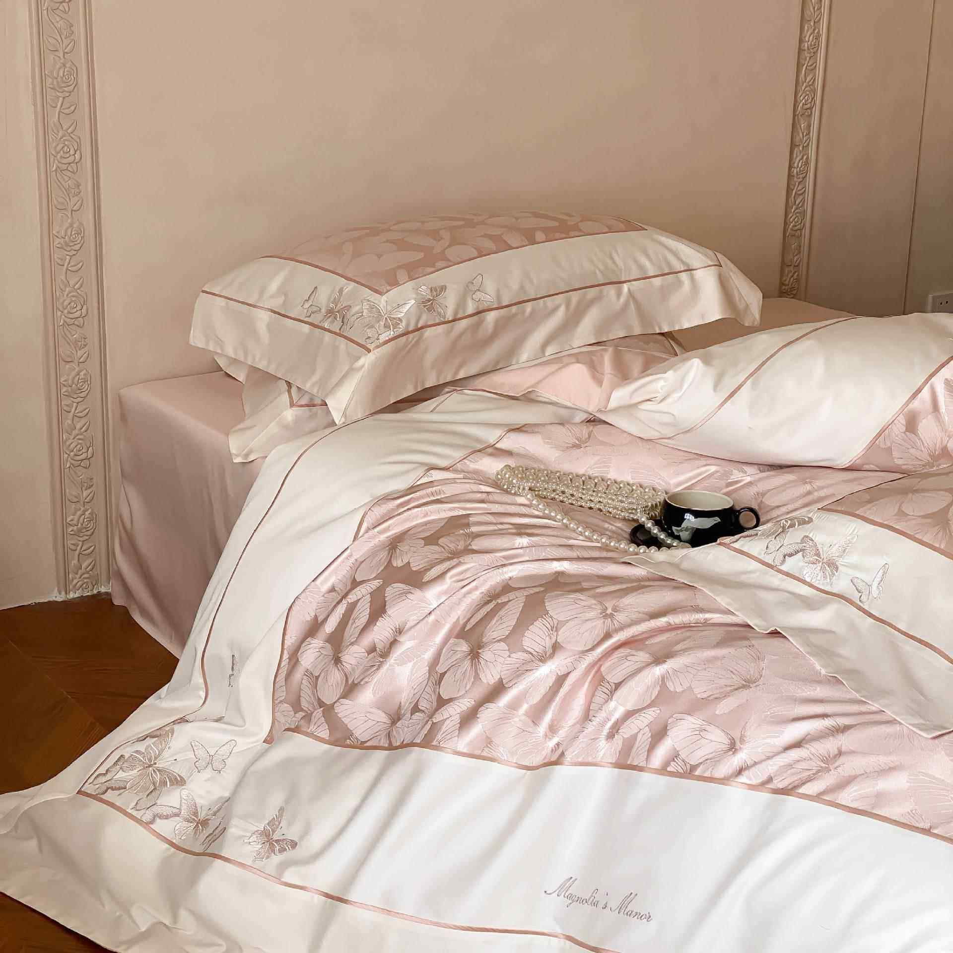 高端100S长绒棉绣花四件套床品高级纯棉床单被罩南通家纺法式纯棉