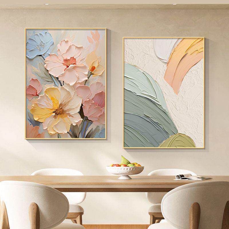 奶油风厅装饰画两联新立体花卉肌餐理油款画画客厂家直供厅挂墙壁
