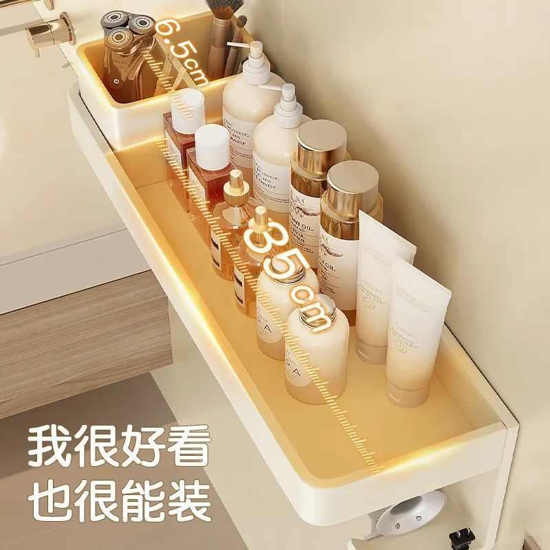 奶油风吹风机置物架漱口杯牙刷架一体架卫生间浴室免打孔收纳架子