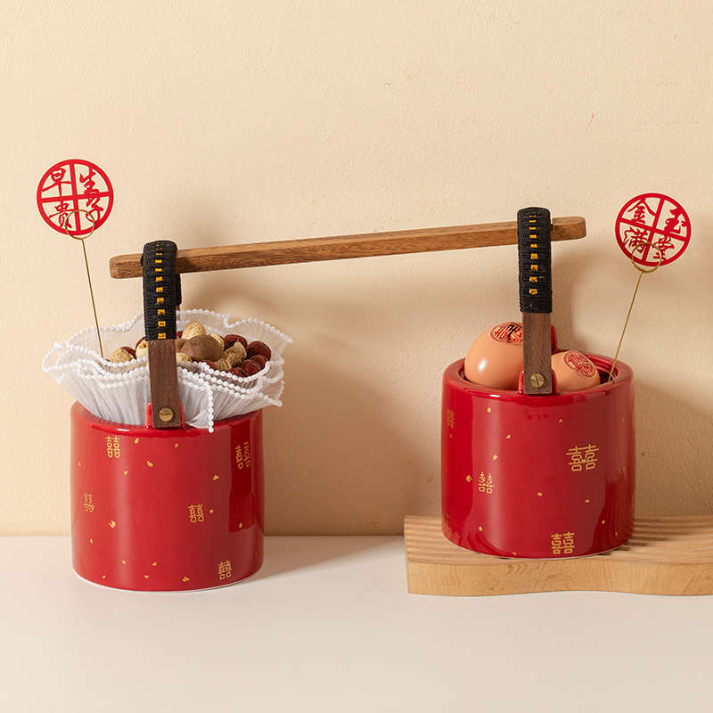 子孙桶结婚一对红色陪嫁出嫁用品大全陶瓷痰盂娘家女方嫁妆喜桶