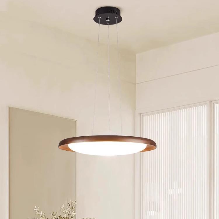 新中式餐厅吊灯828圆形胡桃色原木风蓝全光防光吧台谱客厅木茶室