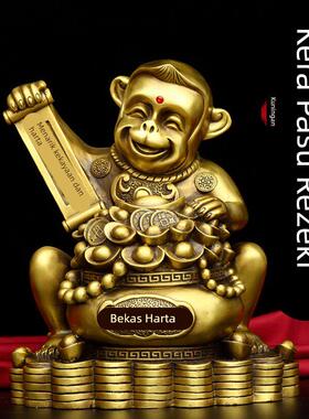 纯铜猴子摆件生肖猴金猴送福聚宝盆猴客厅办公室店铺装饰商务礼品