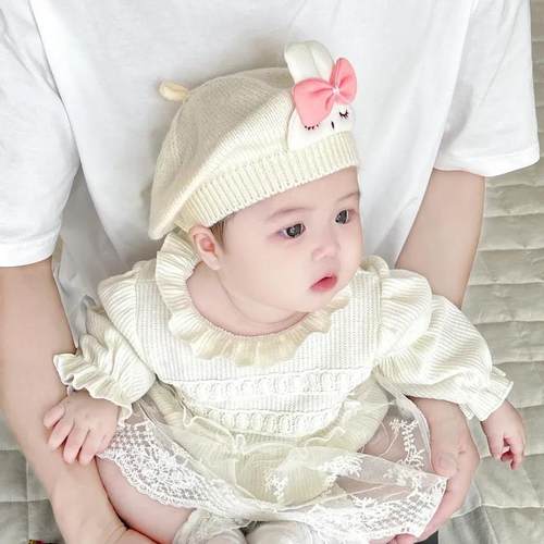 婴儿帽子秋冬季可爱超萌男女宝宝针织毛线帽贝雷帽女童秋季防风帽