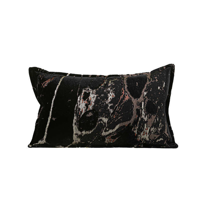 『山河』高端中古风黑色沙发抱枕高级感样板间软装腰枕酒店靠枕套