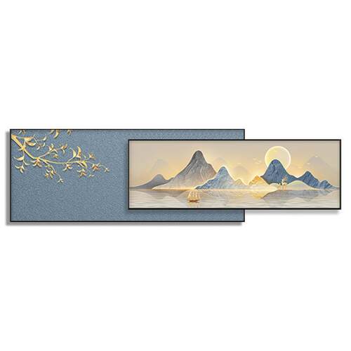 现代轻奢客厅装饰画新中式大气叠加山水画背靠金山沙发背景墙挂画