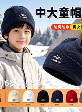 儿童毛线针织堆堆帽子中大男孩帅气秋季女宝冬季薄款登山冷帽包头