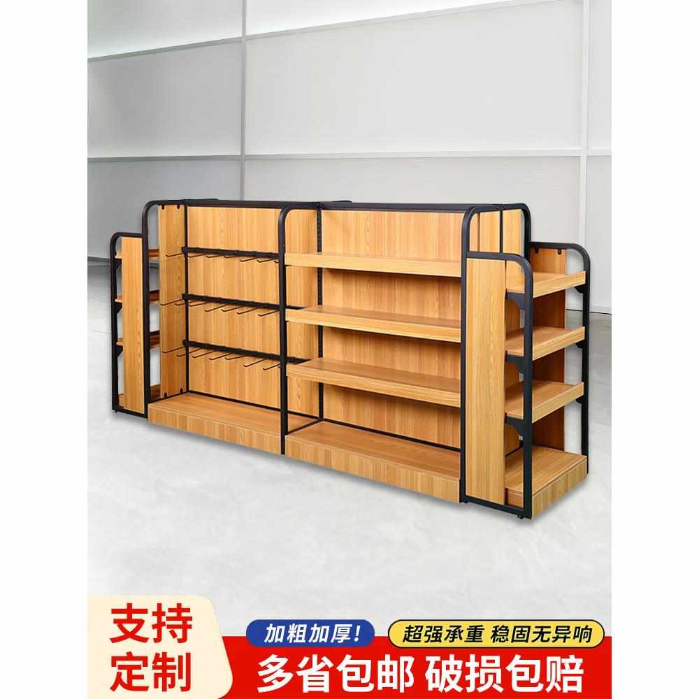 超市货架中岛展示柜多层置物架零食饰品挂钩架手机配件展架双面架