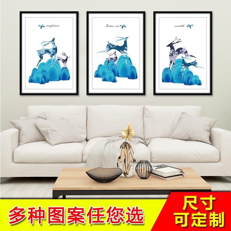 北欧三连墙画贴纸ins网红卧室布置房间墙画自粘客厅墙面装饰贴画