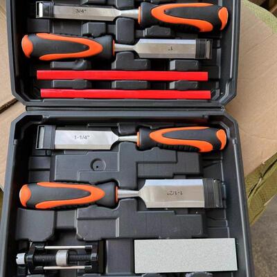 跨境10件套木工凿组套装10PCS平凿扁铲双色穿心塑柄6-38出口