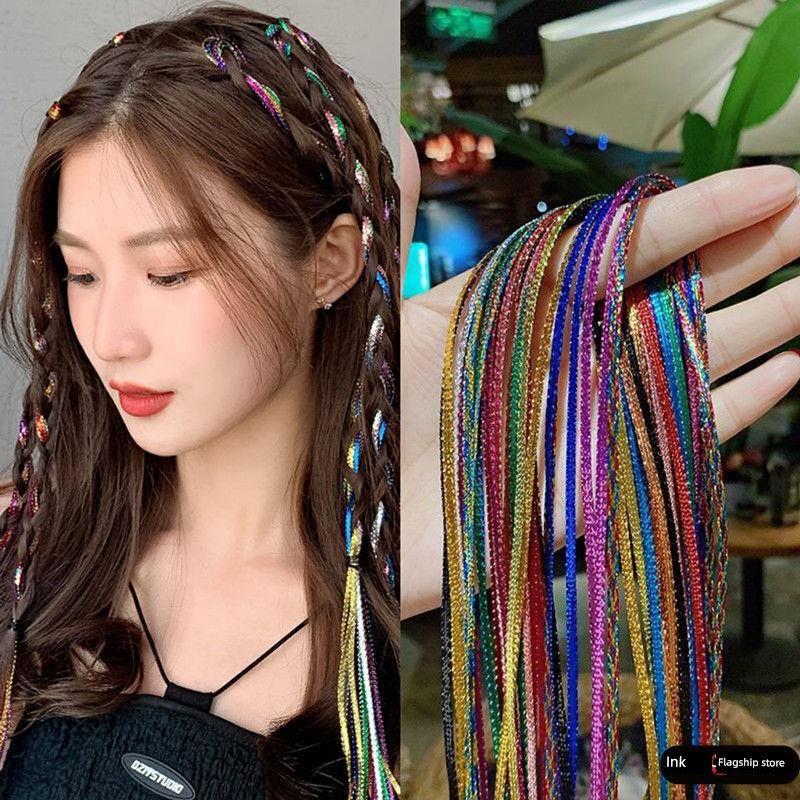 网红编发彩绳脏脏辫七彩闪光女孩彩带儿童民族风扎头发绳丝带发饰
