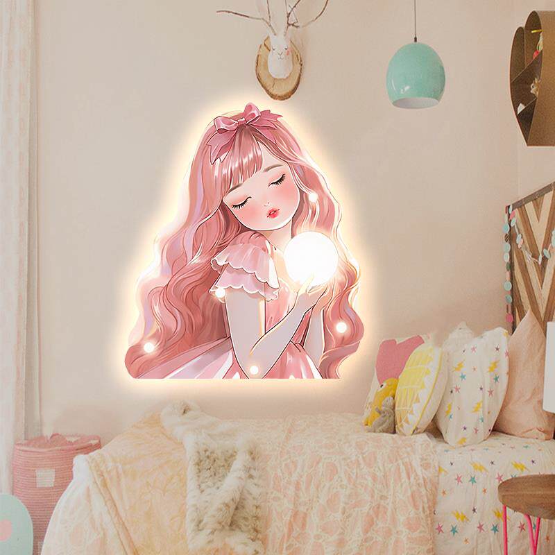 卡通卧室装饰画LED灯画儿童房氛围感挂画可爱牀头背景墙壁画