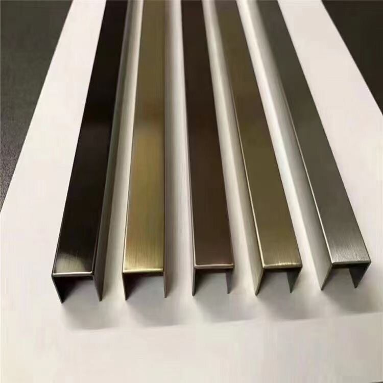 不锈钢U型装饰条黑钛金属凵型槽玫瑰金凹吊顶镜面拉丝背景墙定制图片
