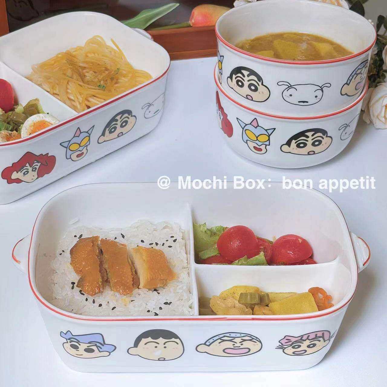 日式卡通分格饭盒微波炉保鲜便当盒餐盒学生上班族带盖套装密封