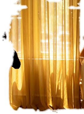 54N沐糖纱新款橙色纱帘窗帘阳台客厅飘窗梦幻帘感透光不透人