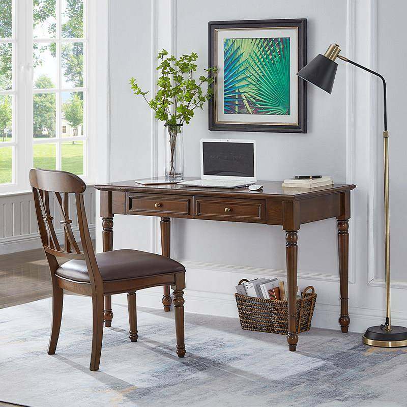 美式书桌办公桌实木胡桃色电脑桌小户型书房简易学习桌学生书桌,住宅家具,书桌,淘宝优惠券,粉丝福利购,淘宝优惠卷