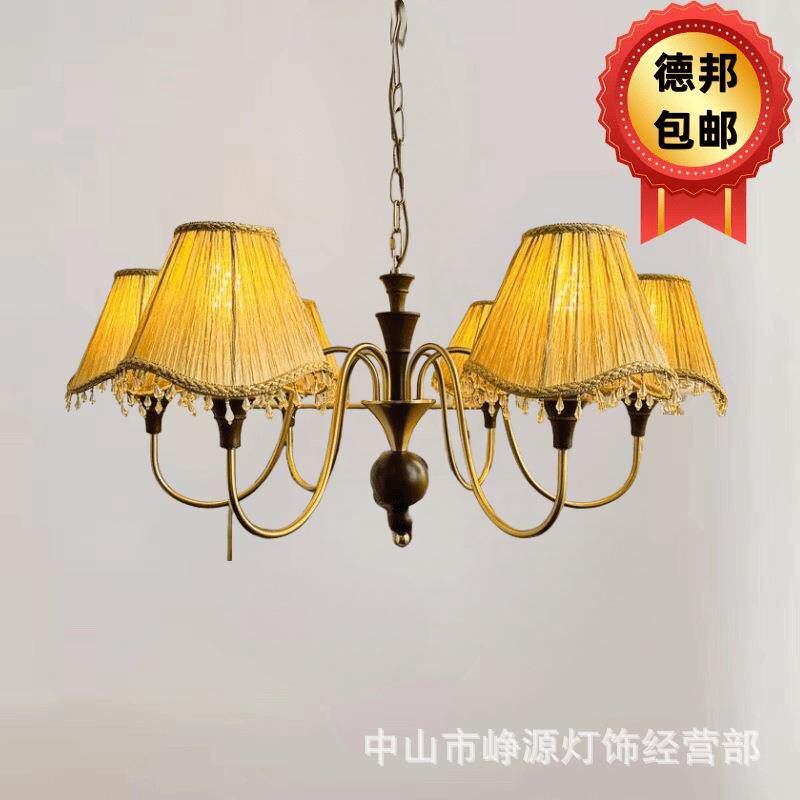 法式中古客厅吊灯美式复古诧寂风实木感餐厅书房衣帽间卧室灯