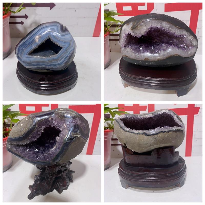 天然巴西紫晶洞紫水晶洞原石钱袋子摆件