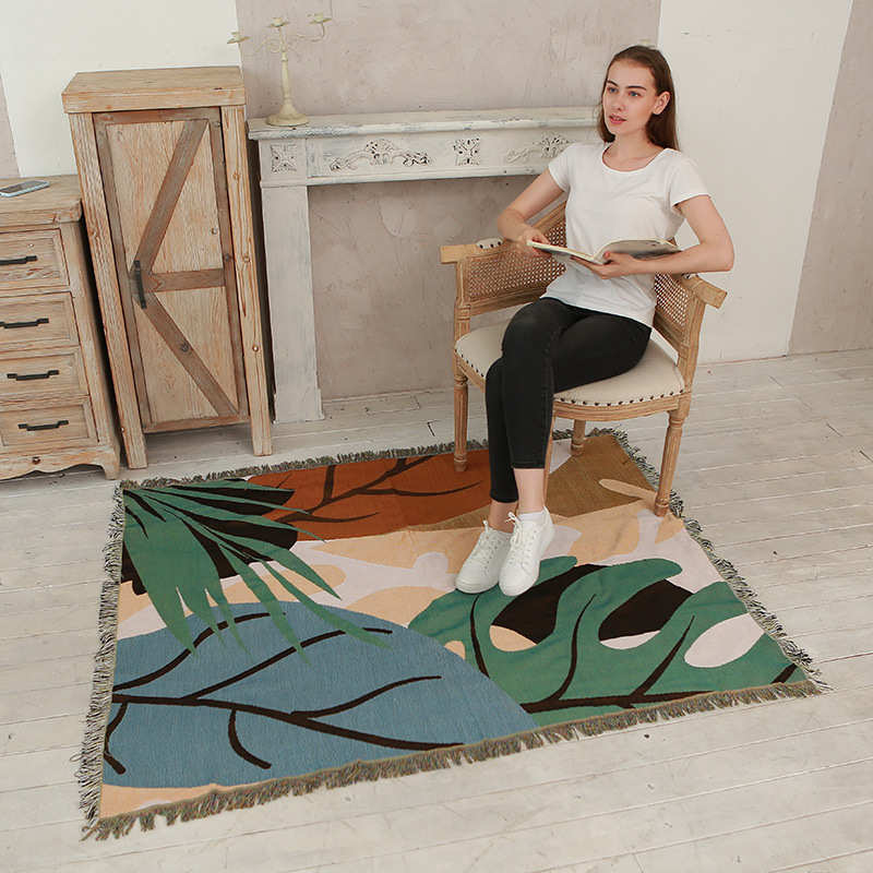 北欧风彩色树叶线毯全盖沙发巾沙发套露营毯ins沙发套