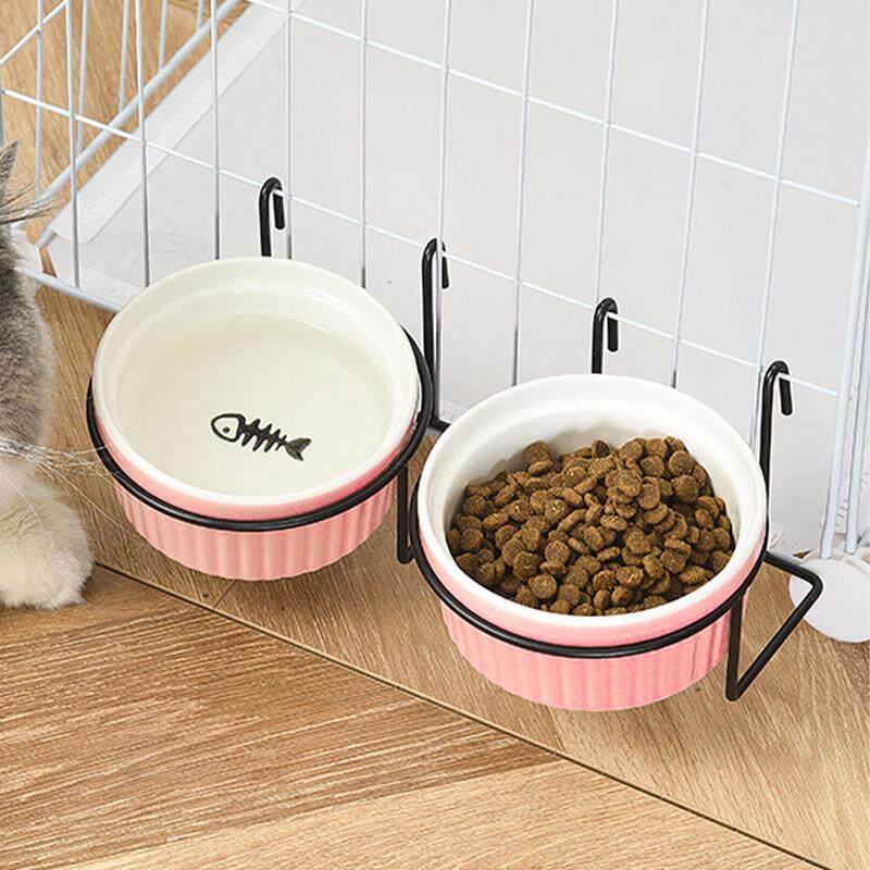 猫碗悬挂式食盆狗狗碗宠物陶瓷挂笼子固定防打翻猫咪兔子喂食水碗