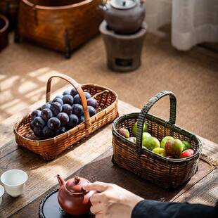 竹水编篮紫竹收筐手工编织古395风迷你手提纳篮子茶具收纳篮果收