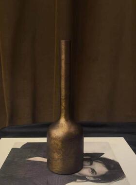 覆古风小众纯铜铸造创意摆件样板间售楼处中古风黄铜小花瓶装饰品