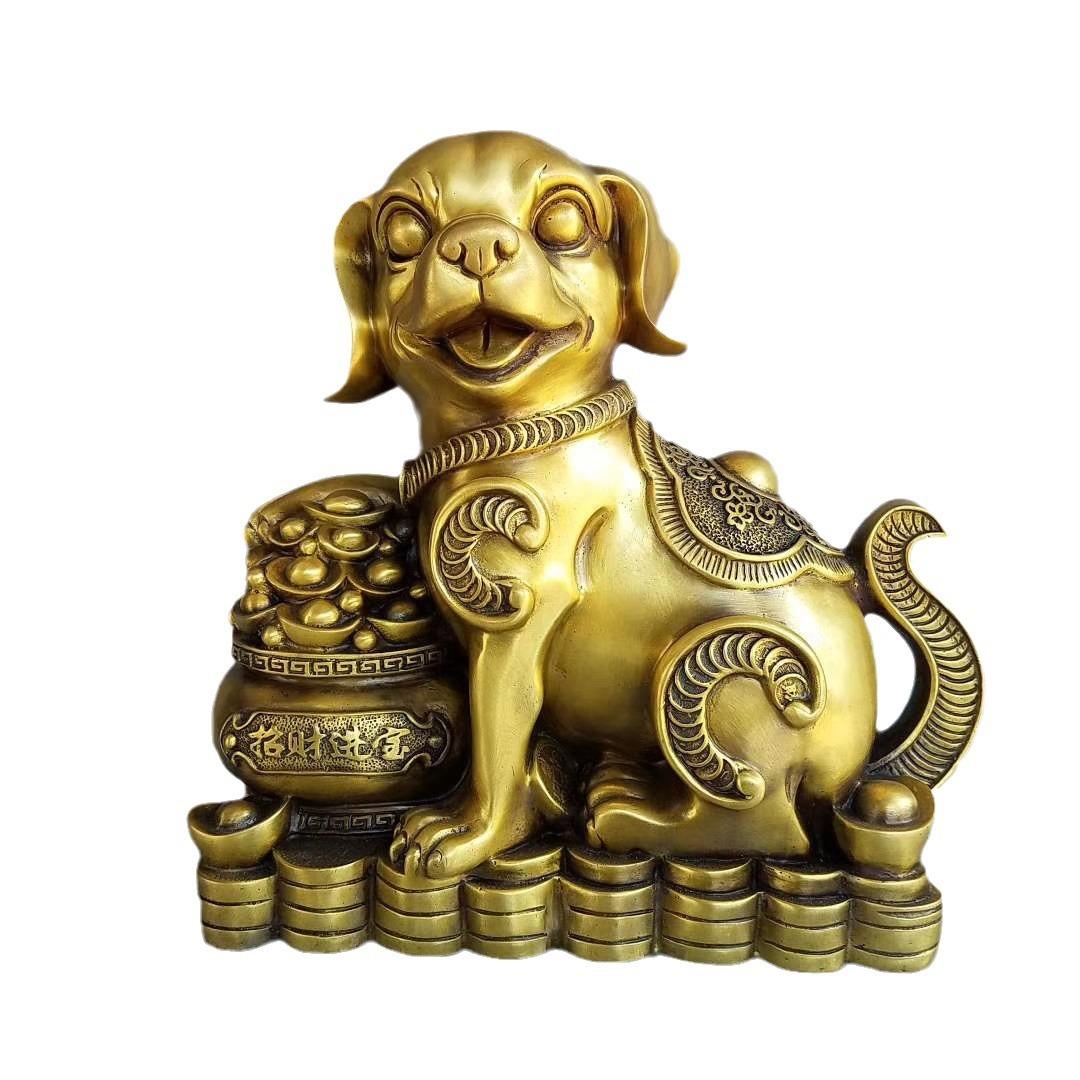 铜狗摆件纯铜聚宝盆狗生肖狗钱袋狗家用办公室装饰狗年吉祥金钱狗