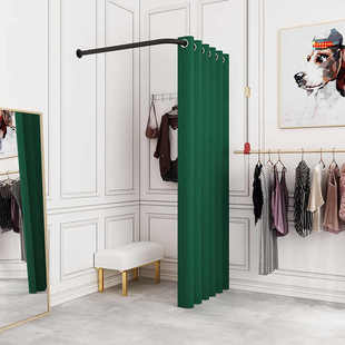 L型试衣间门帘服装 店换衣间轨道移动简易更衣室试衣杆活动展示架