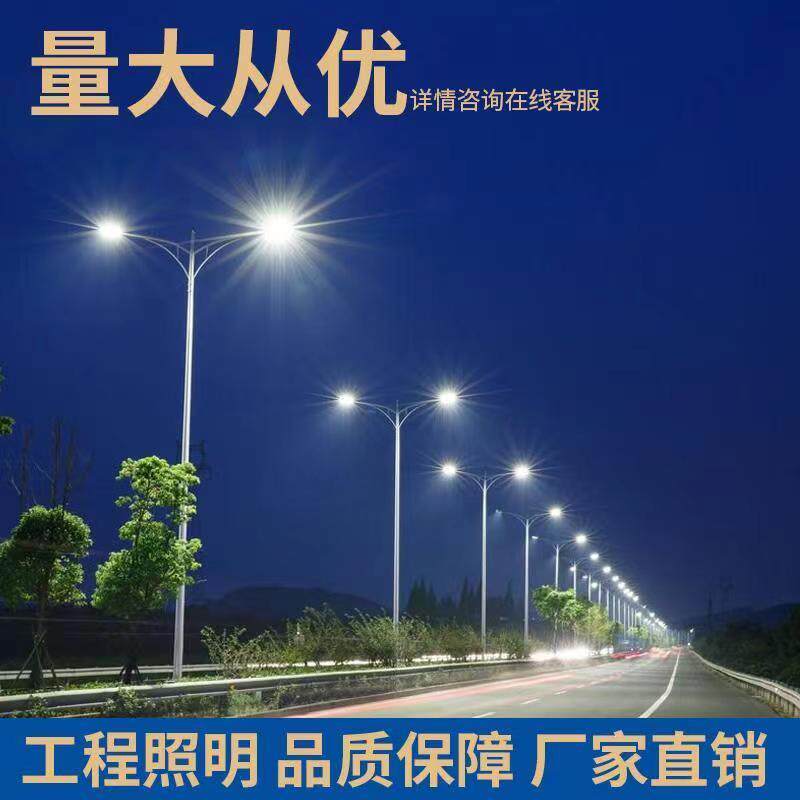 LED双头路灯新农村一体220V户外防雨3/4 5 6米A字海螺臂亮杆