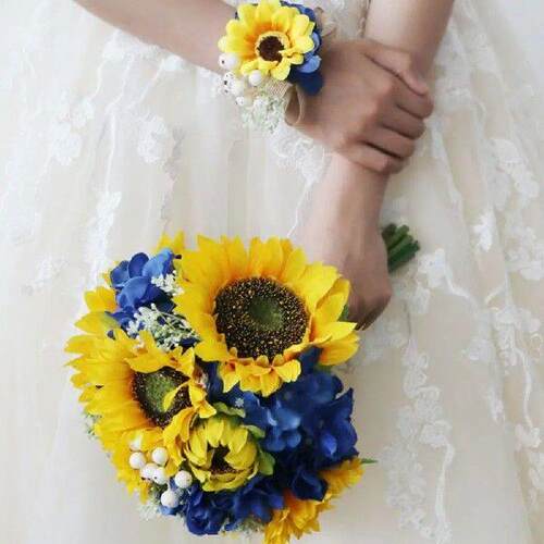 Artificial Sunflower Corsage Boutonniere Silk Suit