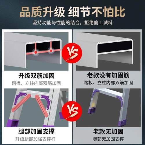 加厚铝合金家用折叠人字梯多功能双侧梯室内伸缩梯爬楼梯工程梯子