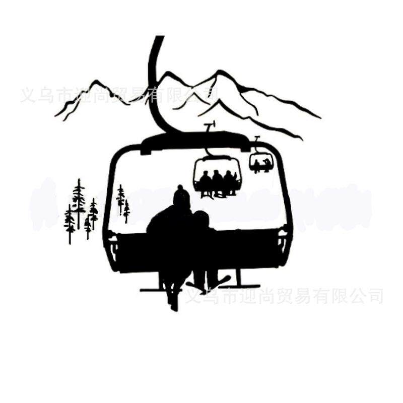 热卖创意雪山缆车图案贴纸家居装饰儿童房自粘可移除