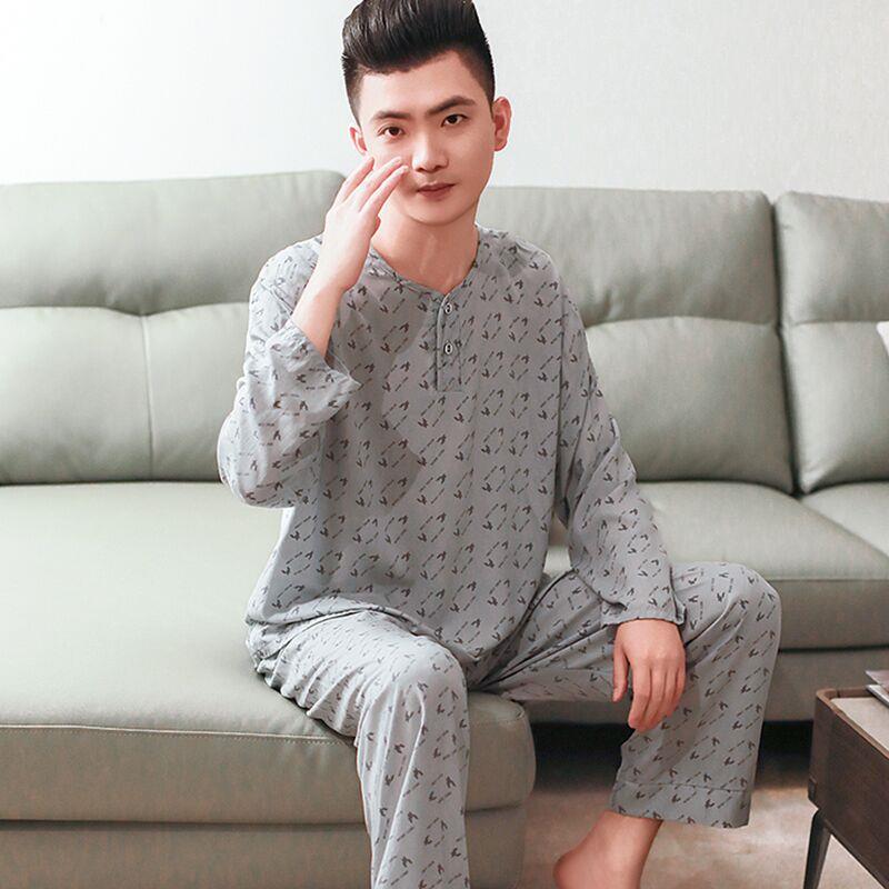 夏天棉绸睡衣男士长袖空调服青少年人造棉薄款宽松东方绸套装大尺