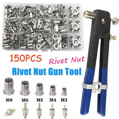 厂家直销 150pcs盒装不锈钢拉铆螺母 平头竖纹铆螺母组合+1PC工具