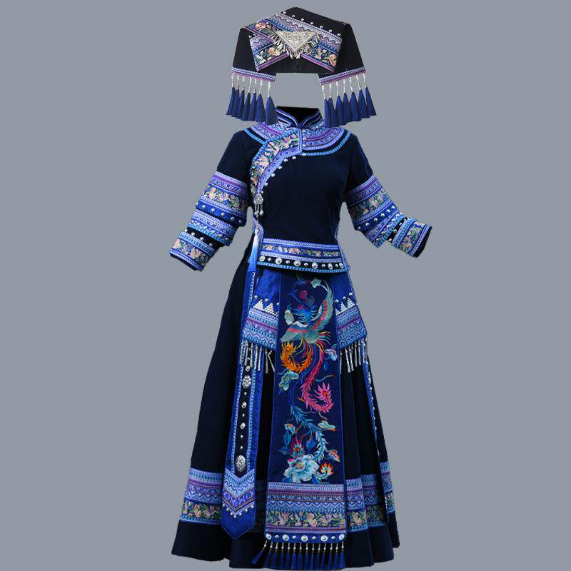 正品广西壮族月三款少数民族舞蹈服成人壮锦出盛装长裙表演三演女