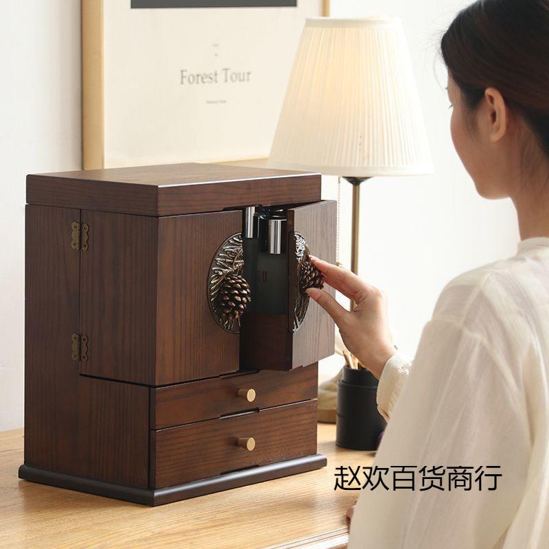 护肤品美甲收纳防尘木质大容量化妆收纳盒新款中国风高档一体