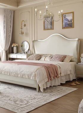 美式轻卧奢木床1米8主卧大床高室床元宝端床公主实婚床法813#床+A