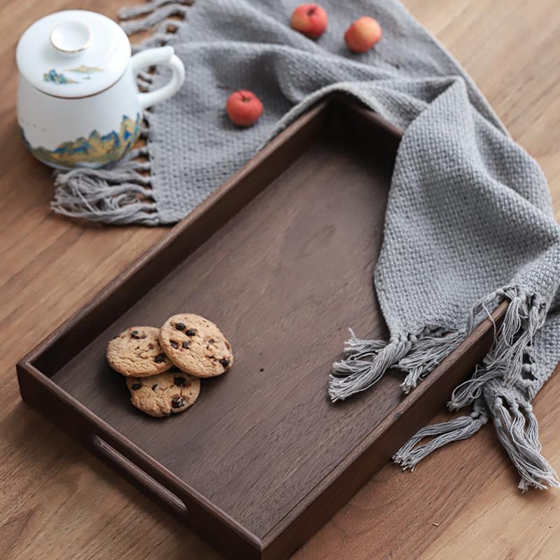 实木黑胡桃木托盘干泡家用餐用长方形木质盘果盘茶具配件茶道零配