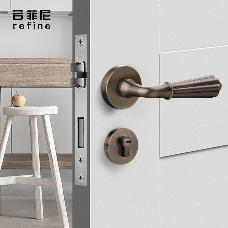 欧式门锁卧室房门锁室内木门把手古铜色五金分体锁简易磁吸静音锁