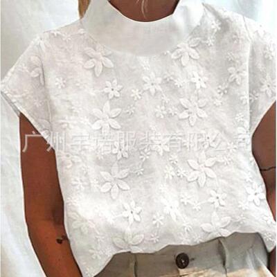 Women's pullover cotton linen high neck shirt