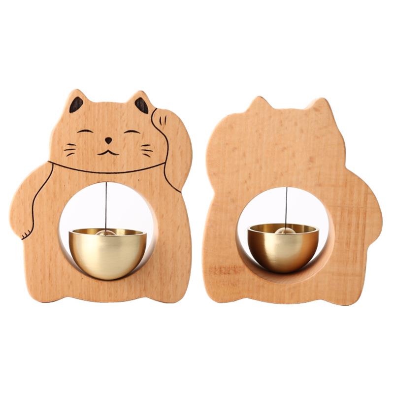 招财猫日式风铃 进门铃 手工风铃 实木进店门铃 复古铜铃